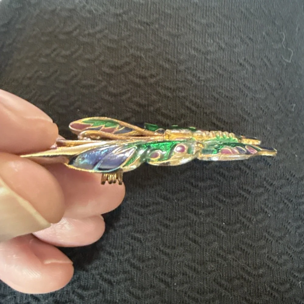 Green Enamel Butterfly Brooch Pin